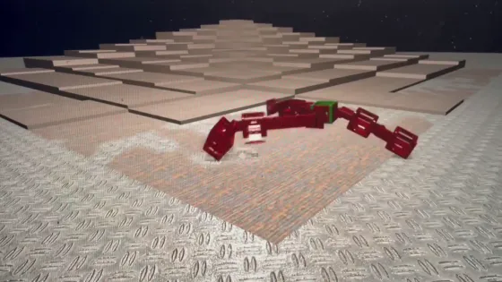 A simulated modular robot on stepped terrain